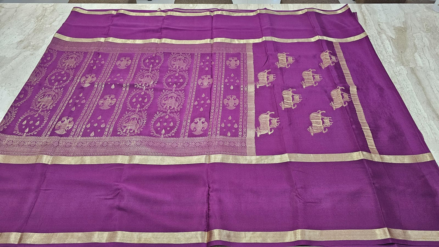PURE MYSORE CREPE SILK SAREES WITH MIDDLE BROCADE SAARE