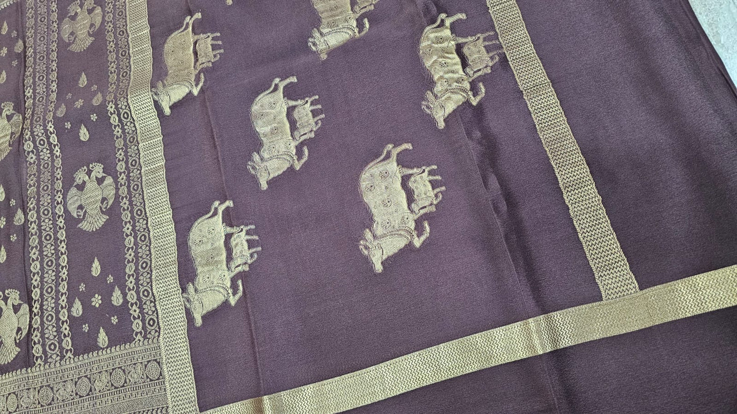 PURE MYSORE CREPE SILK SAREES WITH MIDDLE BROCADE SAARE