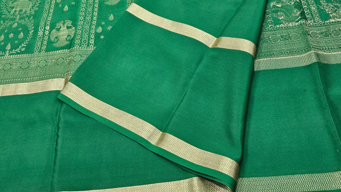 PURE MYSORE CREPE SILK SAREES WITH MIDDLE BROCADE SAARE