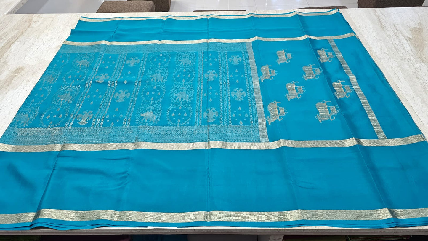 PURE MYSORE CREPE SILK SAREES WITH MIDDLE BROCADE SAARE
