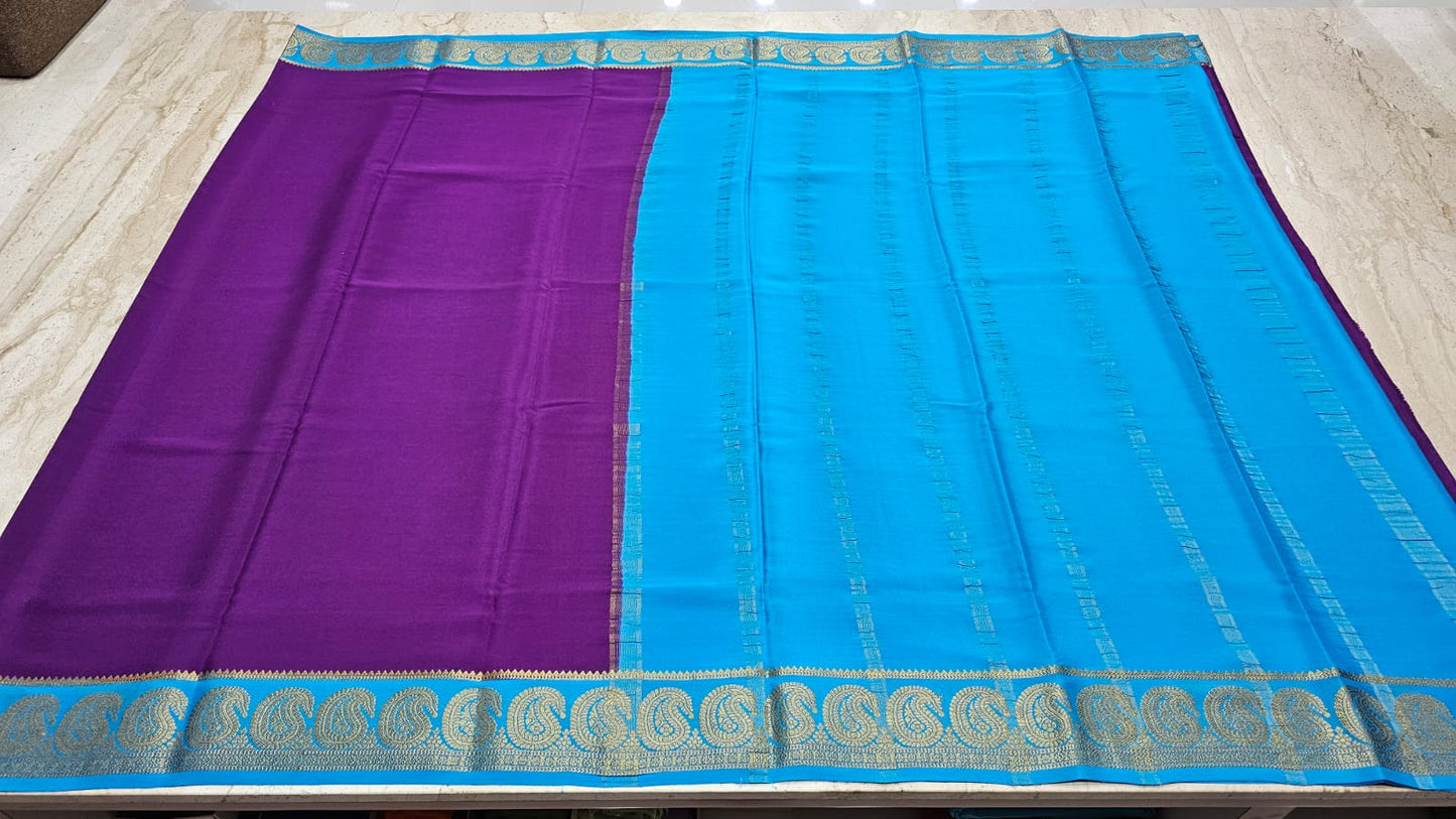 PURE MYSORE CREPE SILK SAREES WITH MANGO BORDER