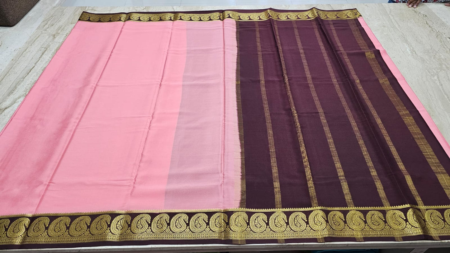 PURE MYSORE CREPE SILK SAREES WITH MANGO BORDER