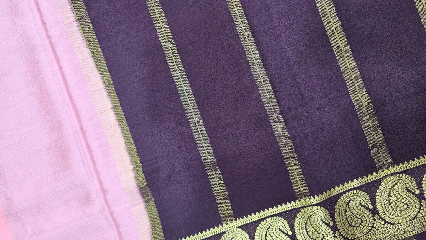 PURE MYSORE CREPE SILK SAREES WITH MANGO BORDER
