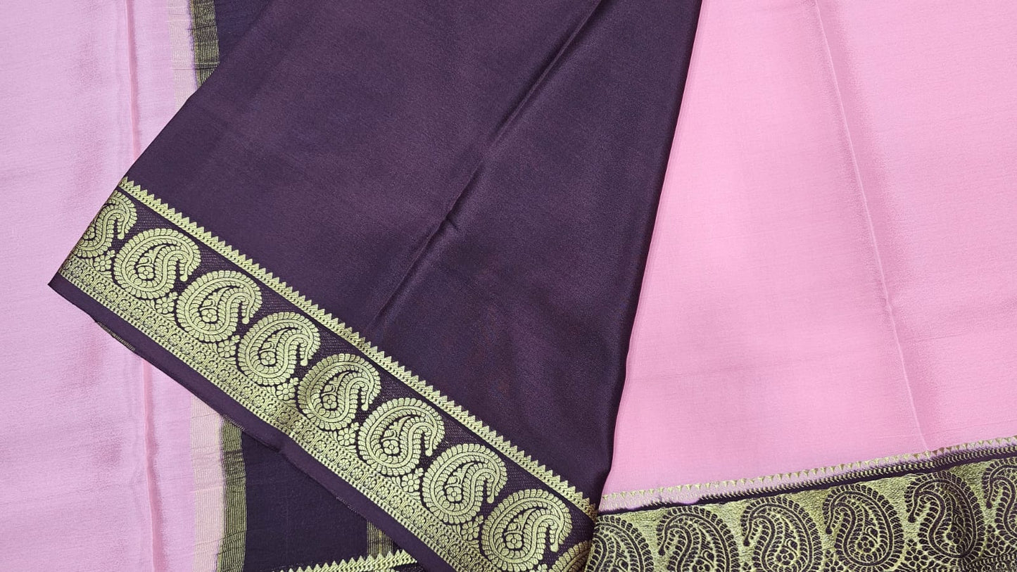 PURE MYSORE CREPE SILK SAREES WITH MANGO BORDER