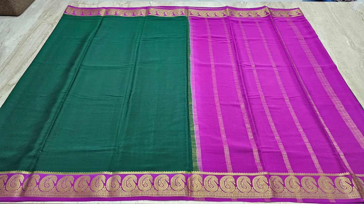 PURE MYSORE CREPE SILK SAREES WITH MANGO BORDER
