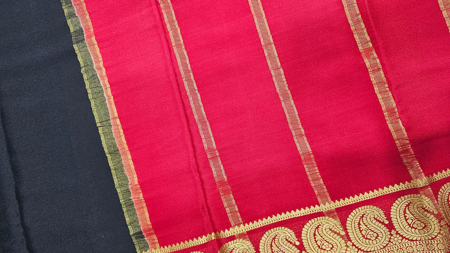 PURE MYSORE CREPE SILK SAREES WITH MANGO BORDER