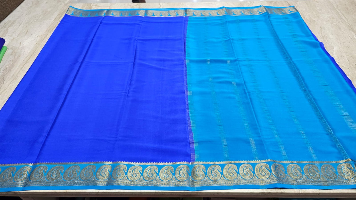 PURE MYSORE CREPE SILK SAREES WITH MANGO BORDER