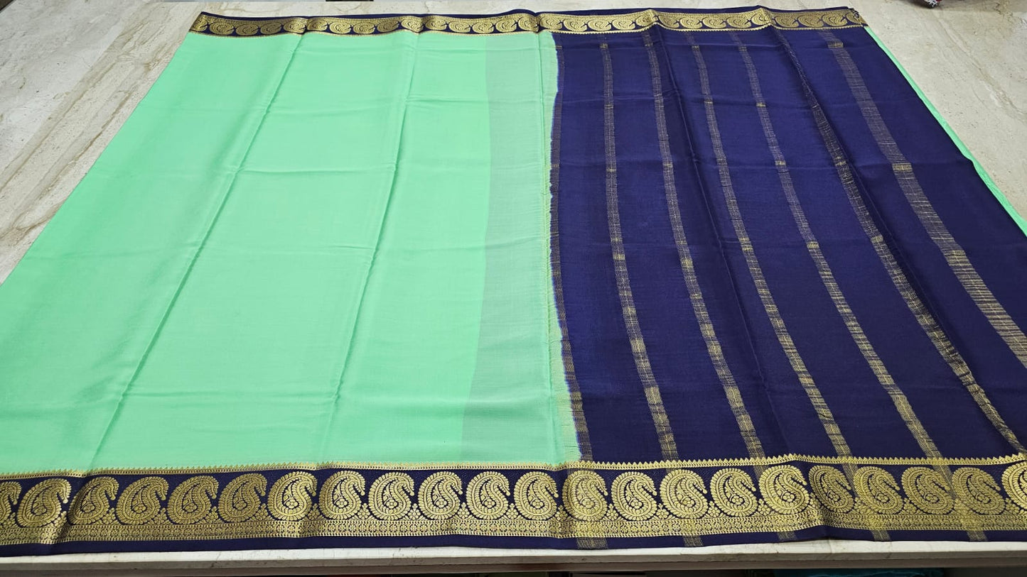 PURE MYSORE CREPE SILK SAREES WITH MANGO BORDER