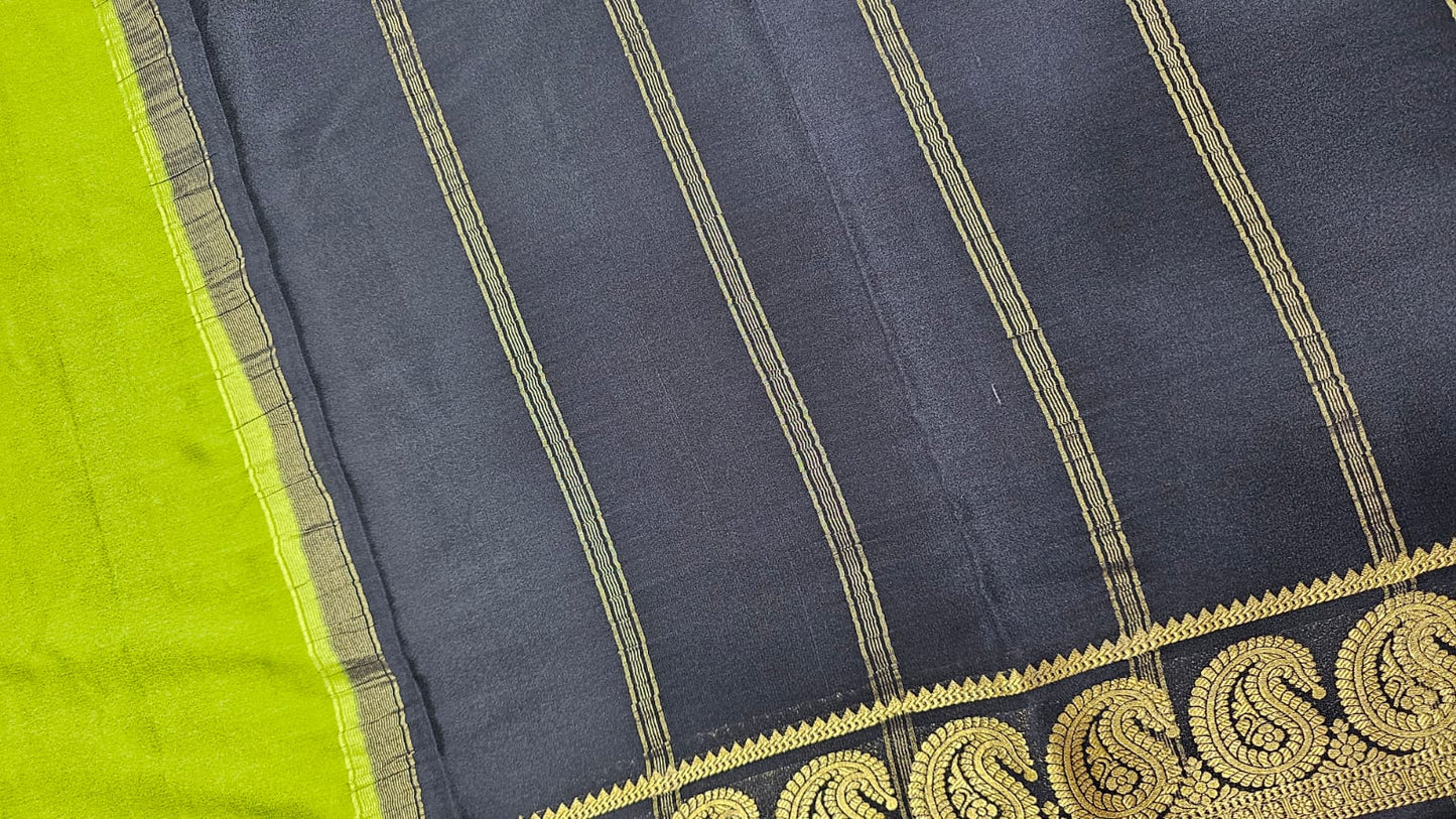 PURE MYSORE CREPE SILK SAREES WITH MANGO BORDER