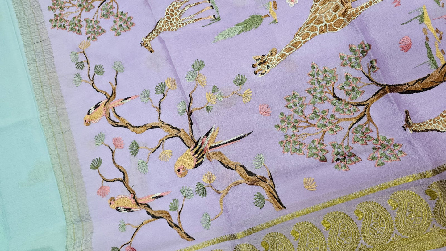 PURE MYSORE CREPE SILK SAREES WITH PALLU AND BLOUSE EMBROIDERY