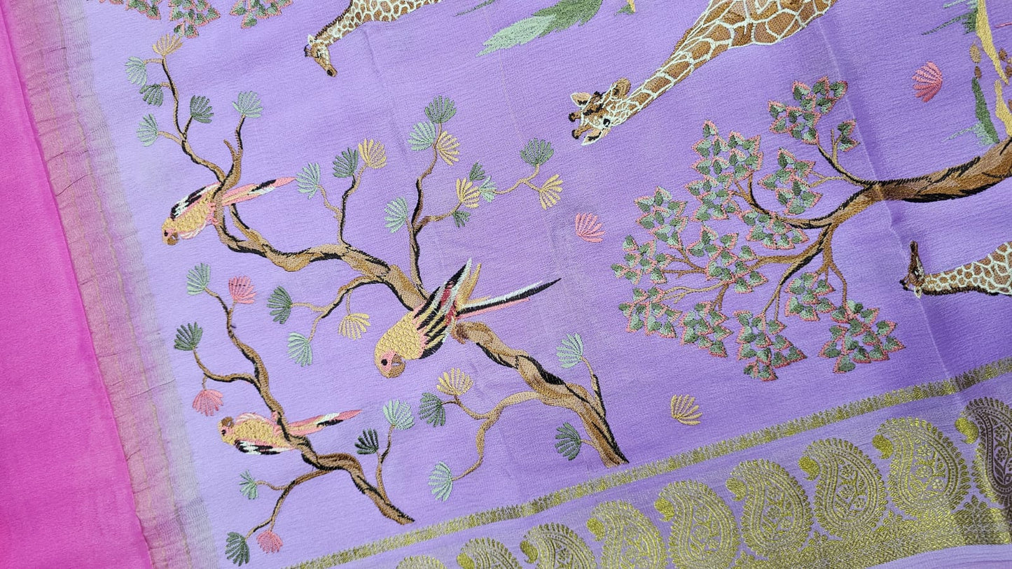 PURE MYSORE CREPE SILK SAREES WITH PALLU AND BLOUSE EMBROIDERY