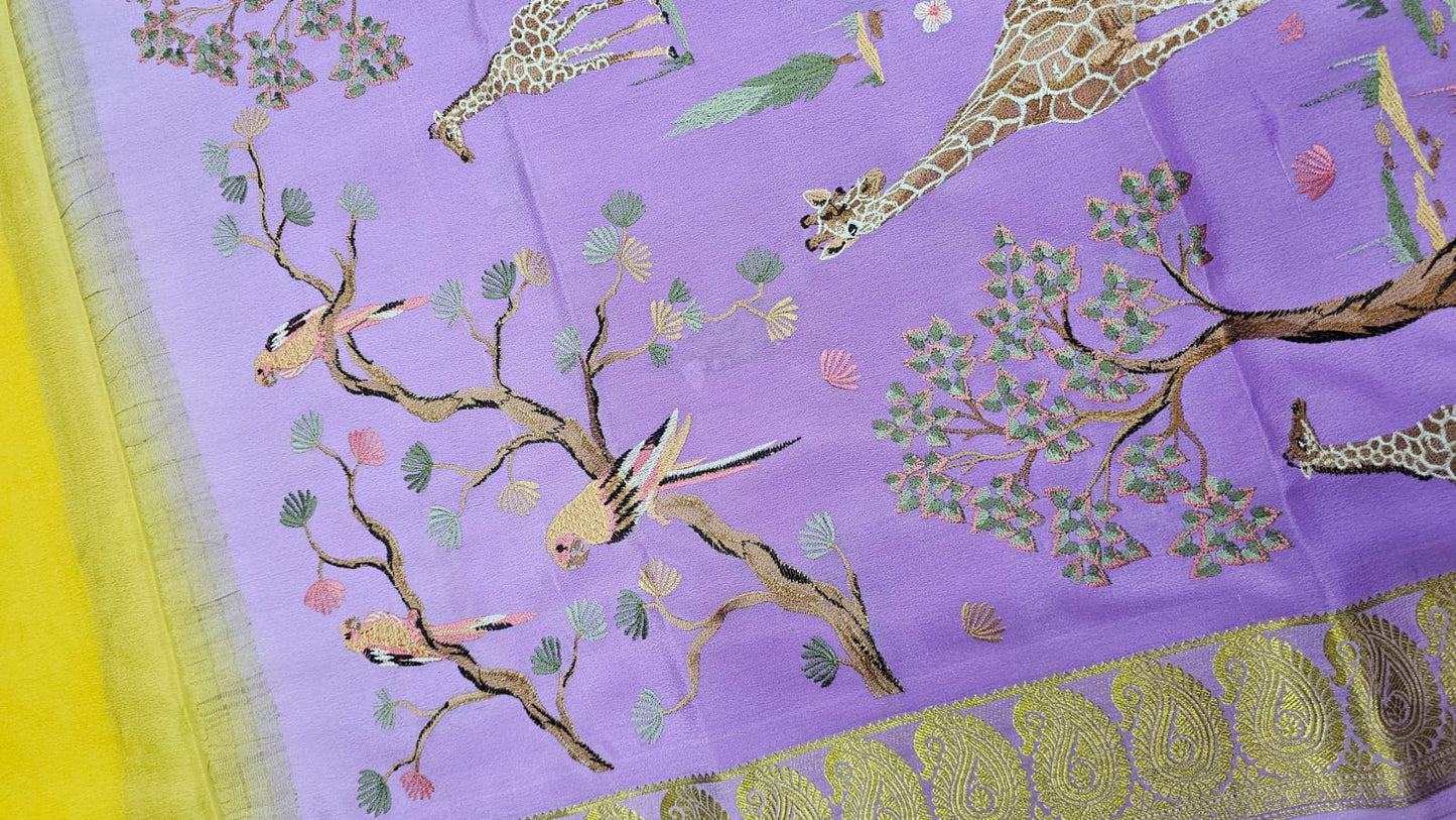 PURE MYSORE CREPE SILK SAREES WITH PALLU AND BLOUSE EMBROIDERY
