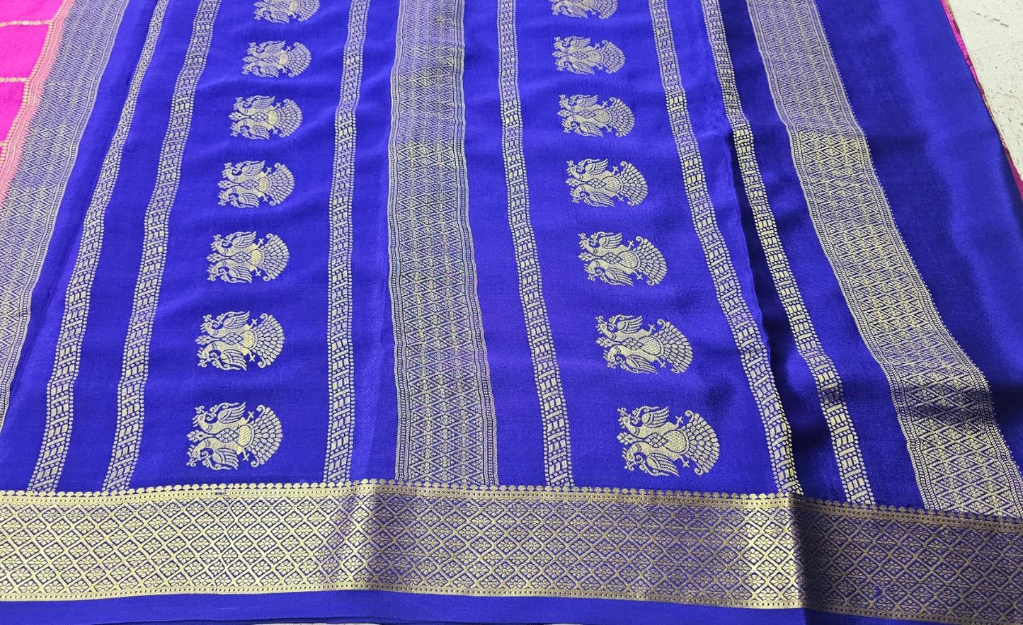 PURE MYSORE CREPE SILK SAREES CHECKS WITH GANDABERUNDA BUTTA