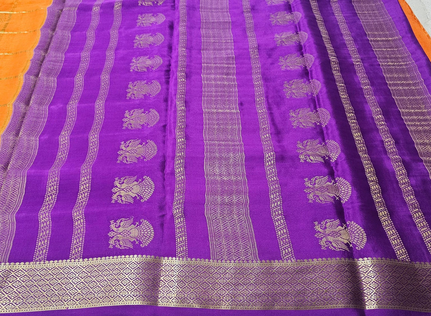 PURE MYSORE CREPE SILK SAREES CHECKS WITH GANDABERUNDA BUTTA