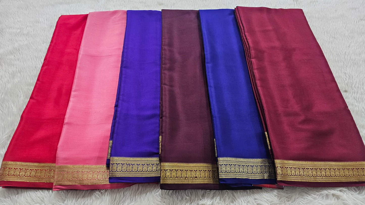 PURE MYSORE CREPE SILK SAREES WITH SMALL BORDER  PRICE