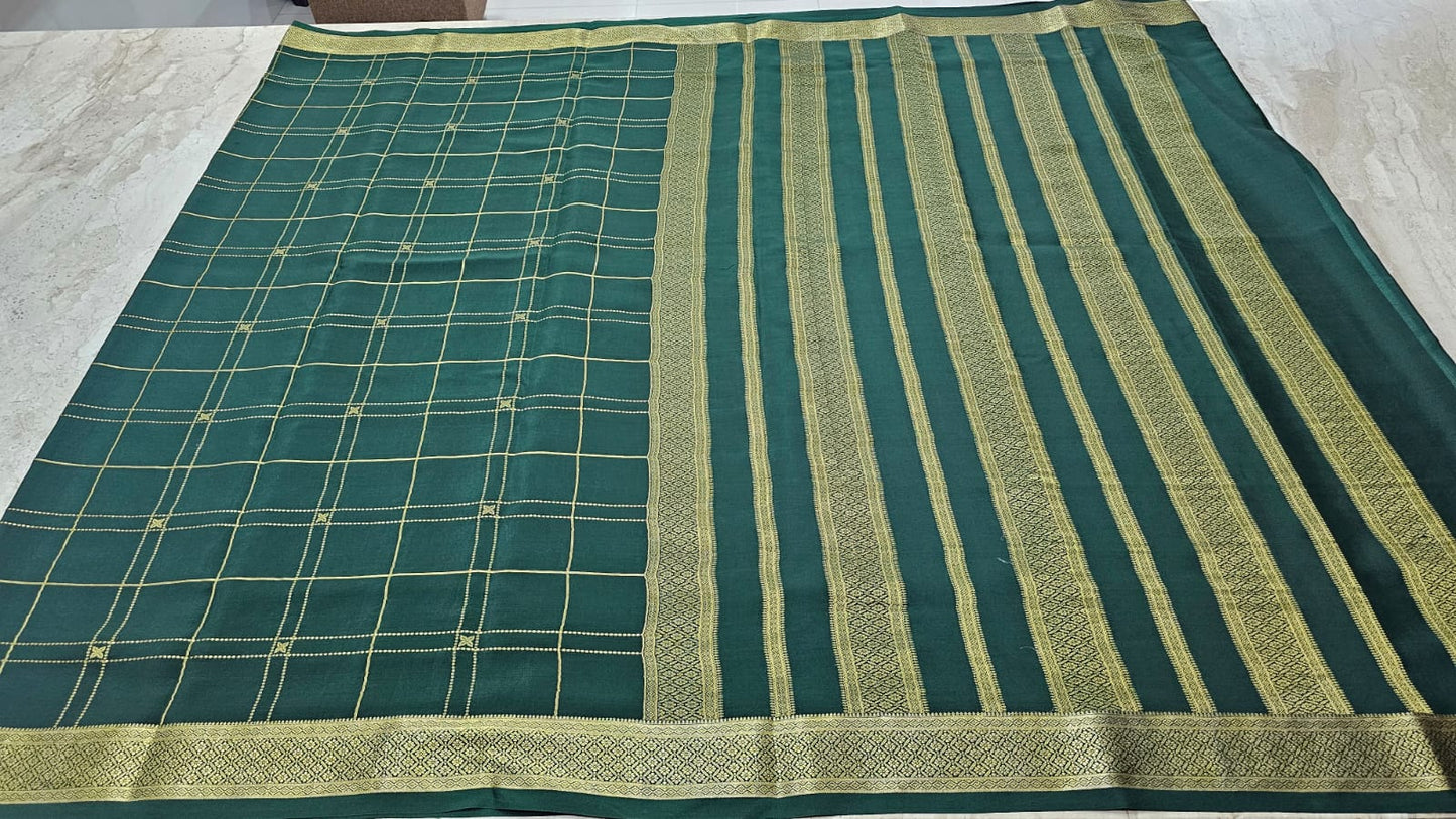 PURE MYSORE CREPE SILK SAREES WITH CHEX PATTERN