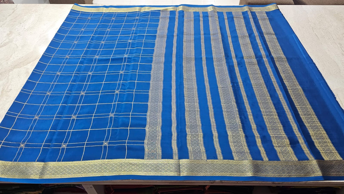 PURE MYSORE CREPE SILK SAREES WITH CHEX PATTERN