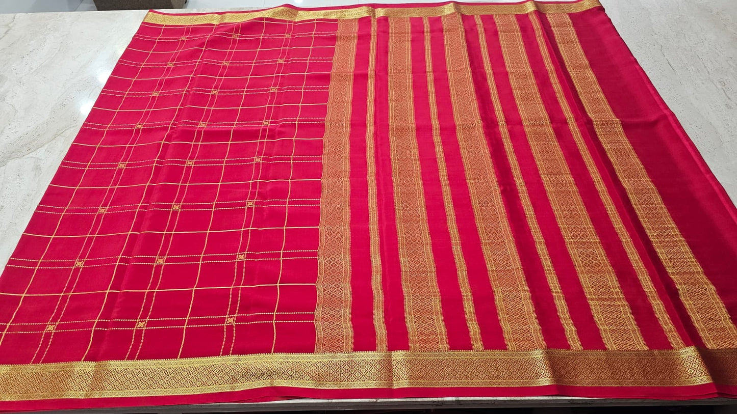 PURE MYSORE CREPE SILK SAREES WITH CHEX PATTERN