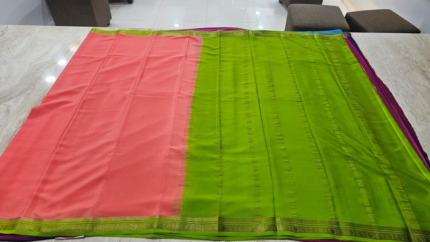 PURE MYSORE CREPE SILK SAREES WITH SMALL BORDER