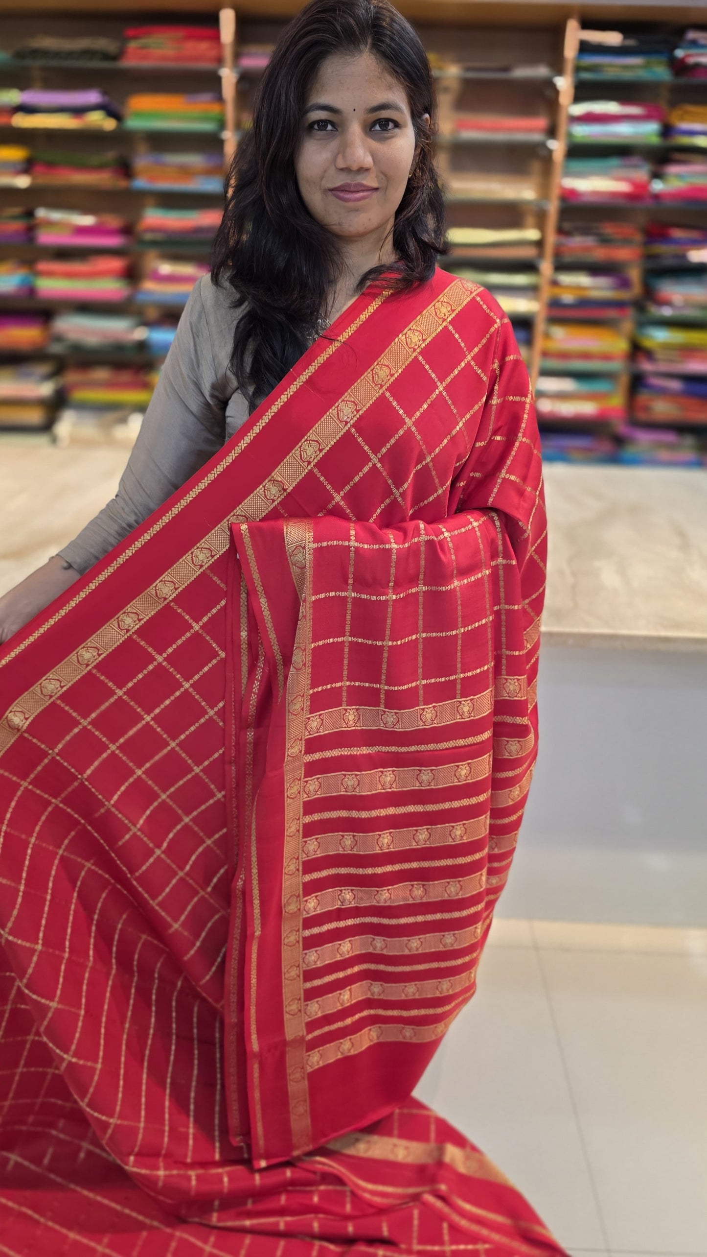 PURE ZARI MYSORE CREPE SILK SAREE WITH EMBROIDERY