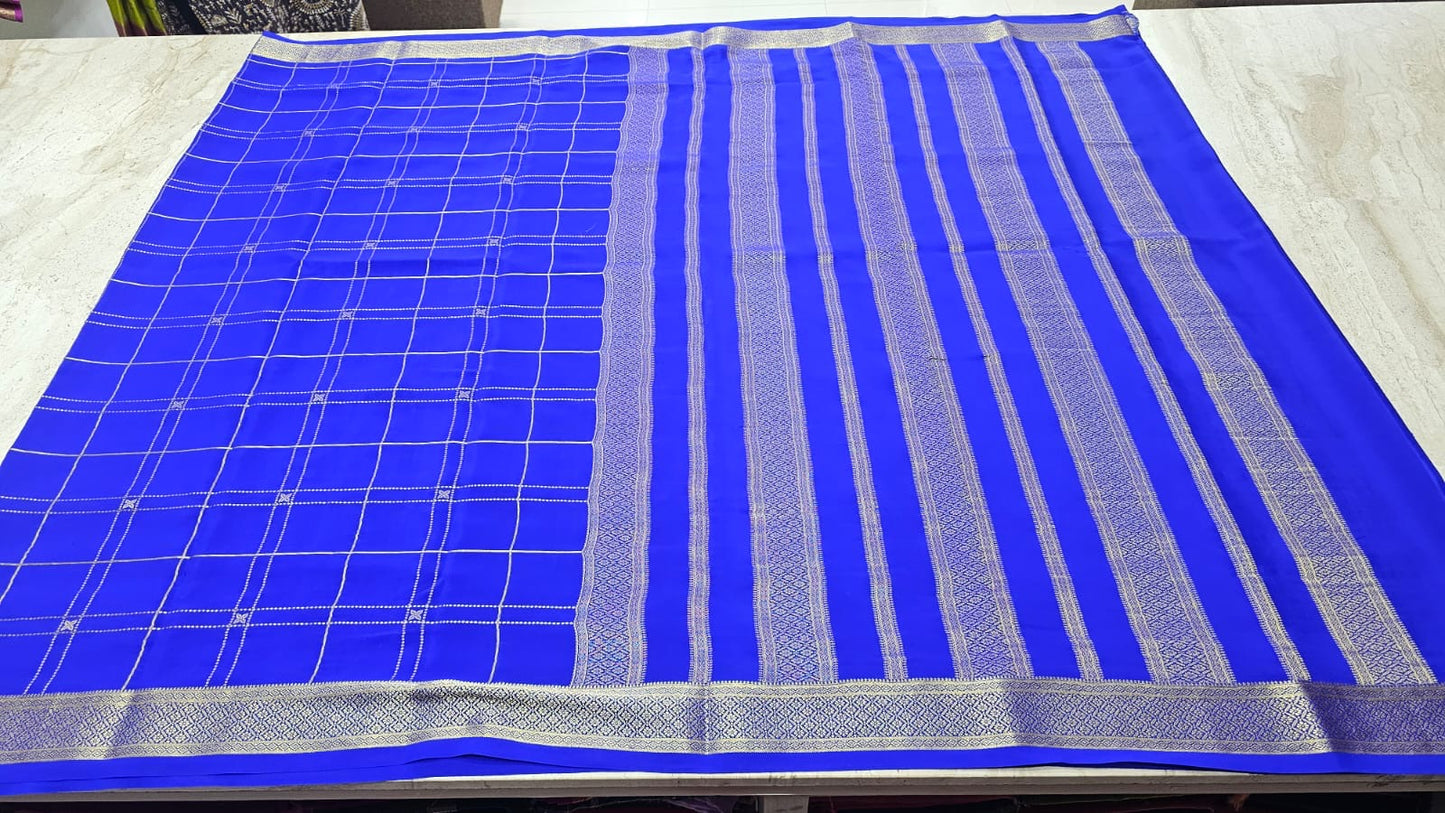 PURE MYSORE CREPE SILK SAREES WITH CHEX PATTERN