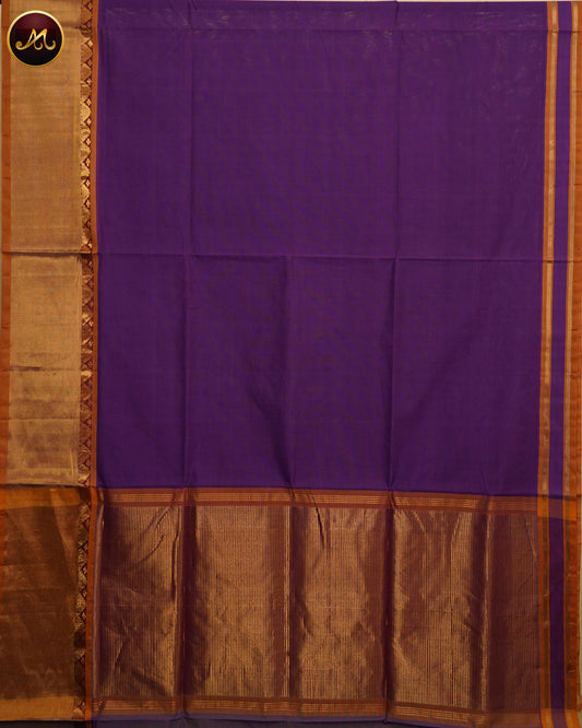 Pure Cotton by Cotton handloom saree in Purple and Contrast Rich mustard yellow and  border