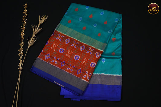 Pochampally Double Ikat Teal  with Ink Blue