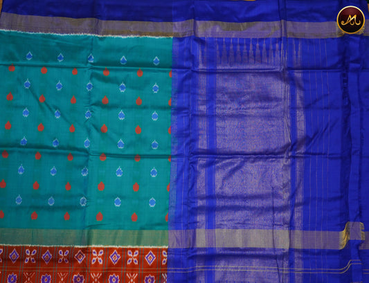Pochampally Double Ikat Teal  with Ink Blue