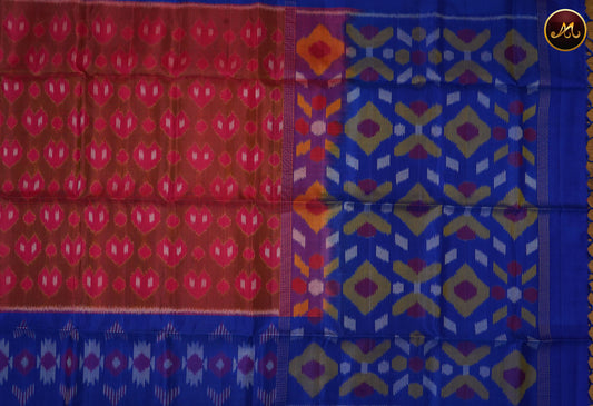 Pochampally Soft Silk Light Brown with Royal Blue