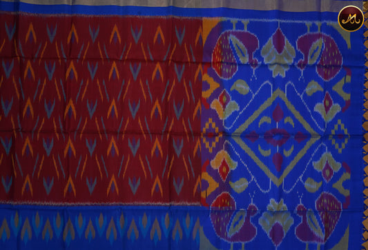 Pochampally Soft Silk Brown with Royal Blue