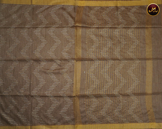 Bhagelpuri Cotton Saree in allself brown colour with silver and gold work all over the body and gold border